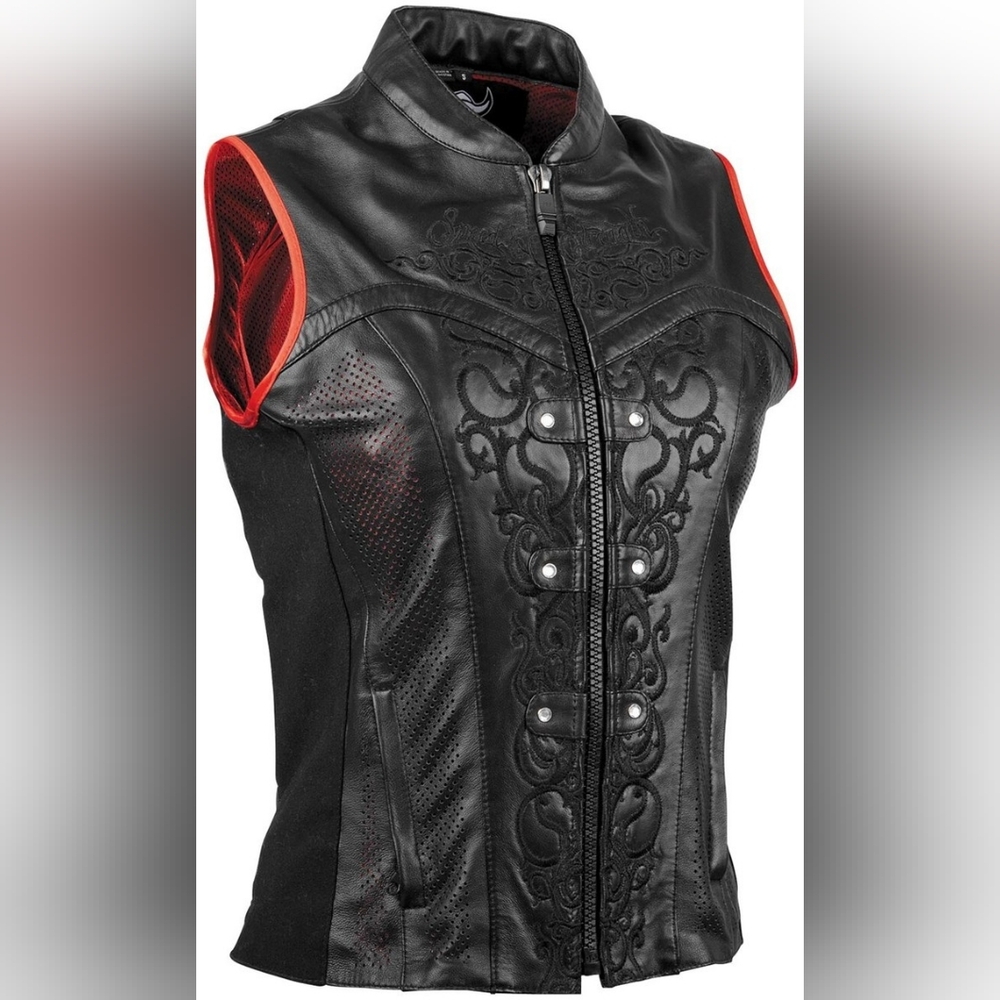 Women's Black and Red Embroidered  Speed Vest